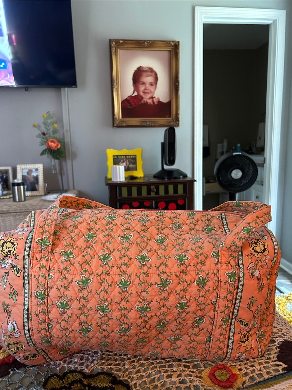 Bueno Orange Quilted Floral Travel Duffel